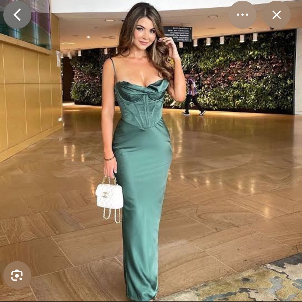 House of CB Satin Maxi Dress in Emerald Green